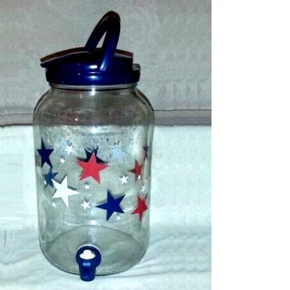 Vintage 4 JULY Dispenser Glass Beverage (Jar Drink Pitcher) Made In USA - Picture 2 of 4